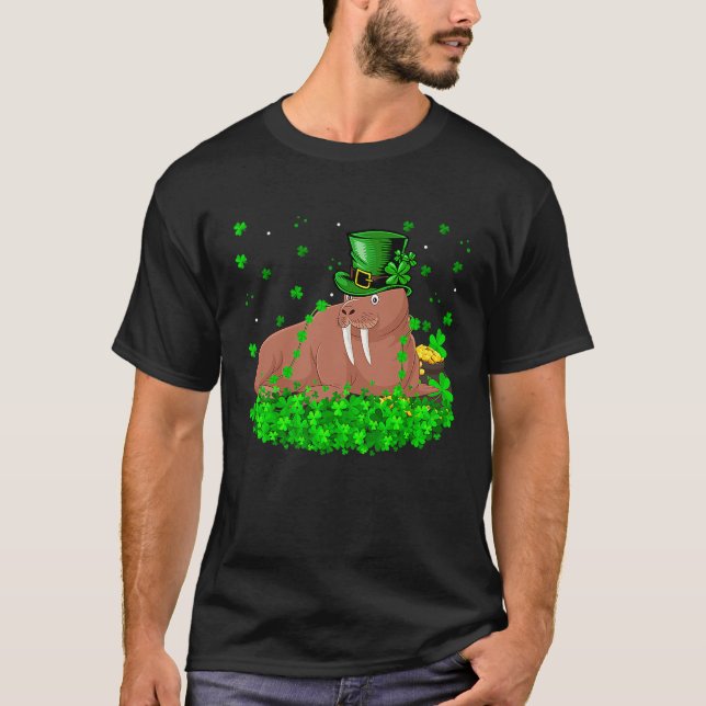 Camiseta Irish Shamrock Leprechaun Walrus St Patrick's Day (Frente)
