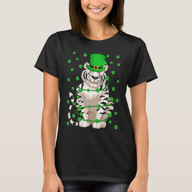 Camiseta Irish Shamrock Leprechaun White Tiger St Patrick's (Frente)