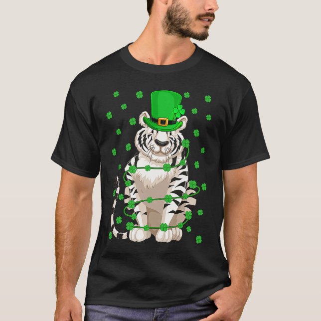 Camiseta Irish Shamrock Leprechaun White Tiger St Patrick's (Frente)