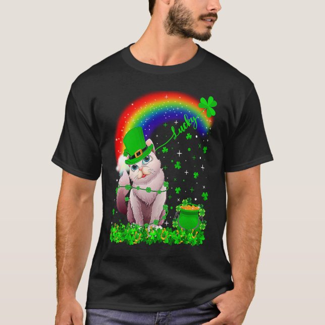 Camiseta Irish Shamrock Rainbow Lucky Balinese Cat Rua Patr (Frente)