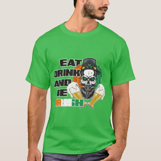 Camiseta Irish Skull Leperchan bebendo Cerveja (Frente)