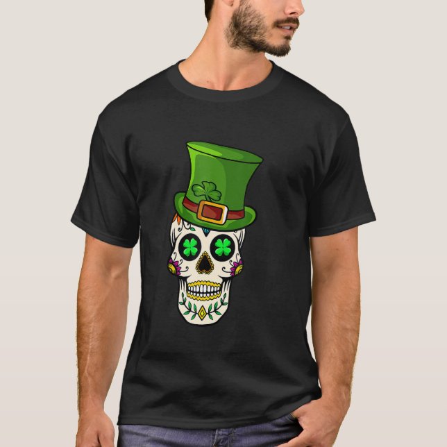 Camiseta Irish Sugar Skulls Paddys Dia de São Patrício Cala (Frente)