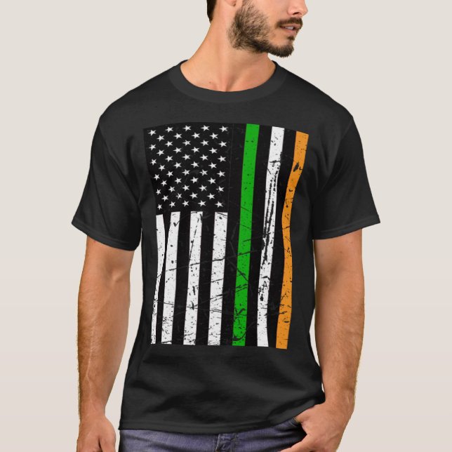 Camiseta Irish USA Flag Souvenir Distressed Ireland Adults  (Frente)