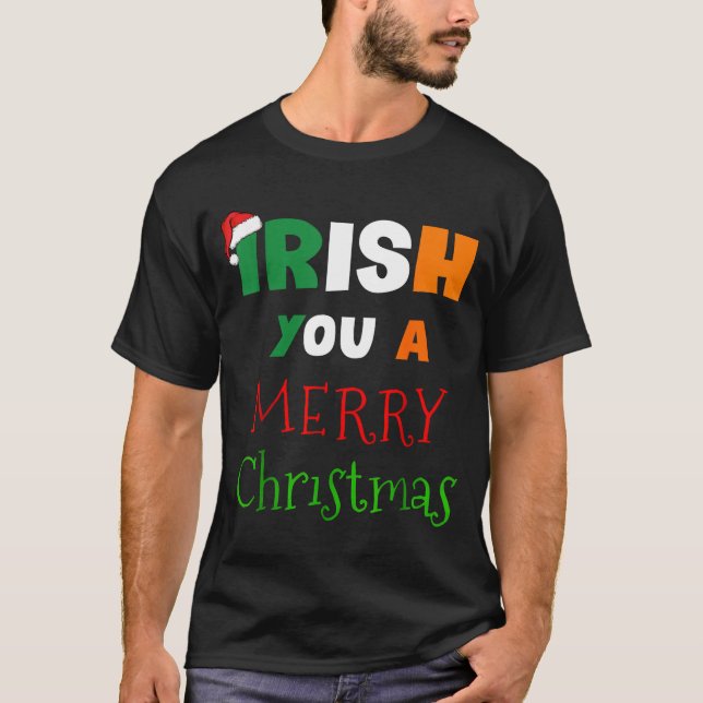 Camiseta Irish You A Merry Christmas Ireland Flag Xmas Hat  (Frente)