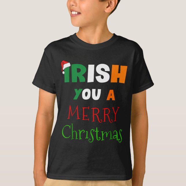 Camiseta Irish You A Merry Christmas Ireland Flag Xmas Hat  (Frente)