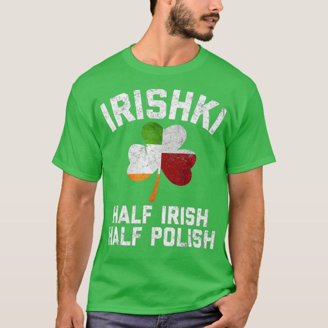 Camiseta IRISHKI Half Irish Half Polska Shamrock Flag (Frente)