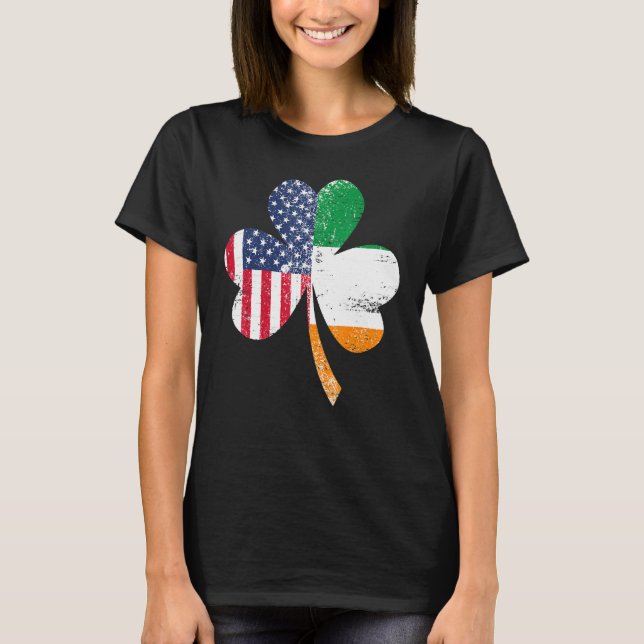 Camiseta Irlanda Shamrock Dia de São Patrício IRISH US FLAG (Frente)