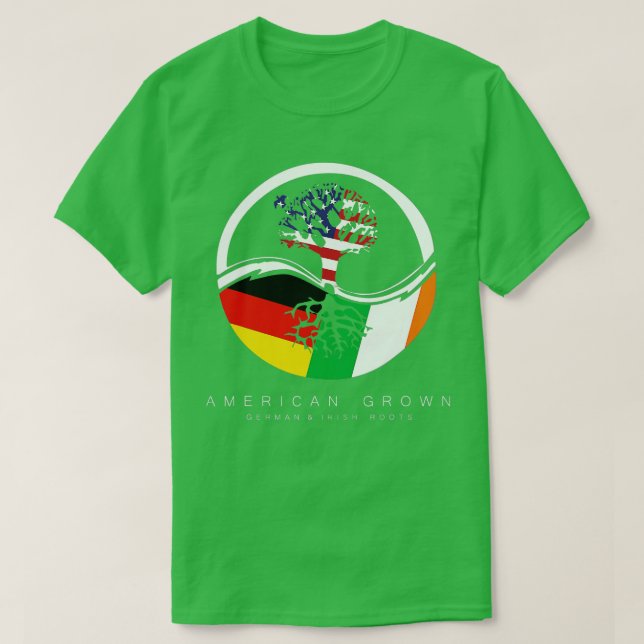 Camiseta Irlandês Alemão Raízes Americanas Cresce com Bande (Frente do Design)