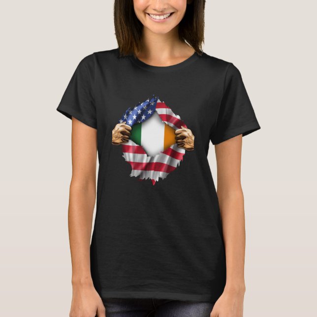 Camiseta Irlandês American Flag Ireland rasgando Rua aberta (Frente)