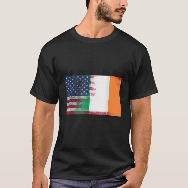 Camiseta Irlandês Americano Half Ireland Half America Flag  (Frente)