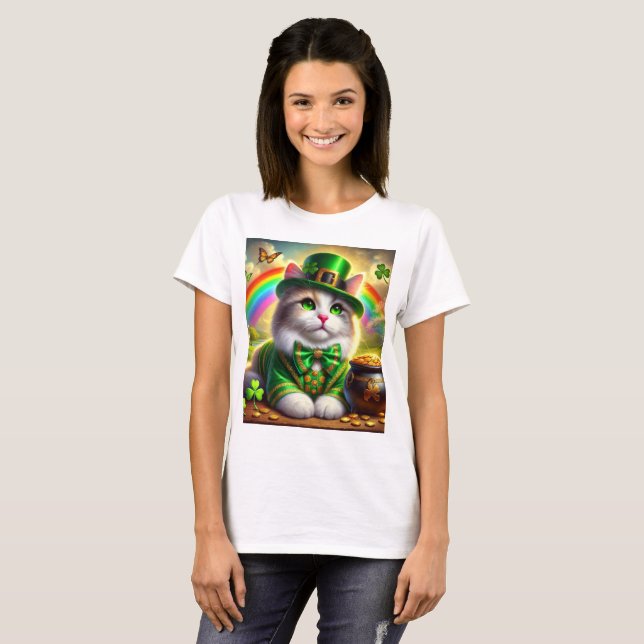 Camiseta Irlandês Cat Leprechaun Cat Lover T Shirt (Frente Completa)