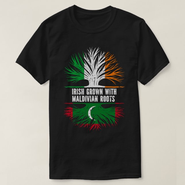 Camiseta Irlandês Crescido Com Bandeira Maldiviana Da Irlan (Frente do Design)