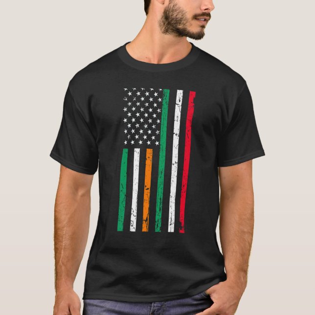 Camiseta Irlandês Italiano American Flag Irlanda Itália EUA (Frente)