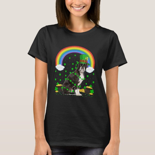 Camiseta Irlandês Leprechaun Hat Boston Terrier Rua Patrick (Frente)