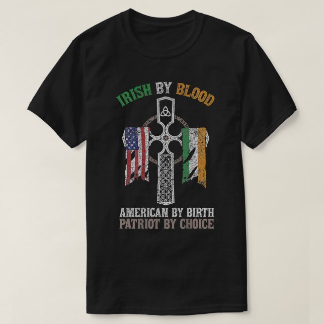 Camiseta Irlandês Por Blood American Por Nascimento Patriot (Frente do Design)