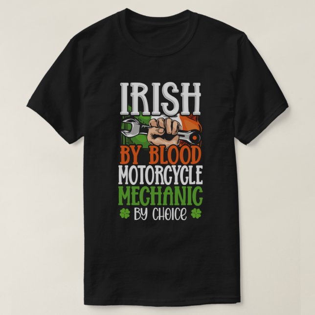 Camiseta Irlandês Por Mecânica De Motocicleta De Sangue Por (Frente do Design)