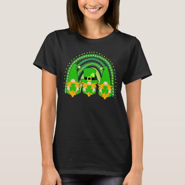 Camiseta Irlandês Rainbow Gnomo Feliz Dia de São Patrício F (Frente)