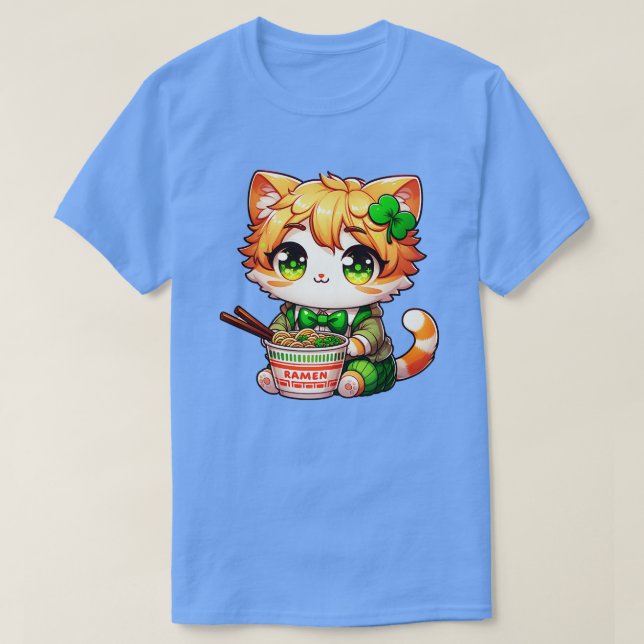 Camiseta Irlandês Ramen Gats Cute Dia de São Patrício (Frente do Design)