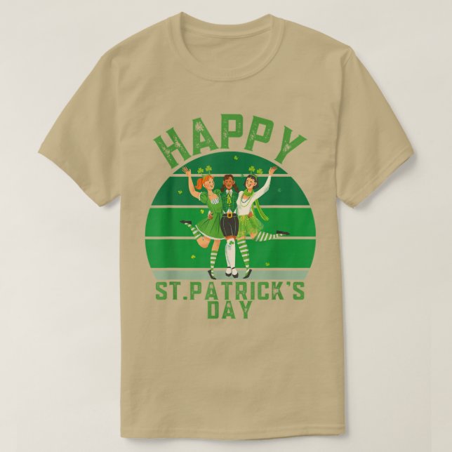 Camiseta Irlandês Retro Sunset Shamrock, Feliz Rua Da Patri (Frente do Design)