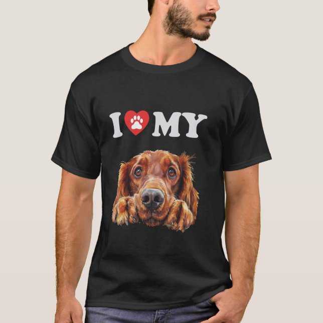 Camiseta Irlandês Setter I Heart My Dog Engraçado Lover (Frente)
