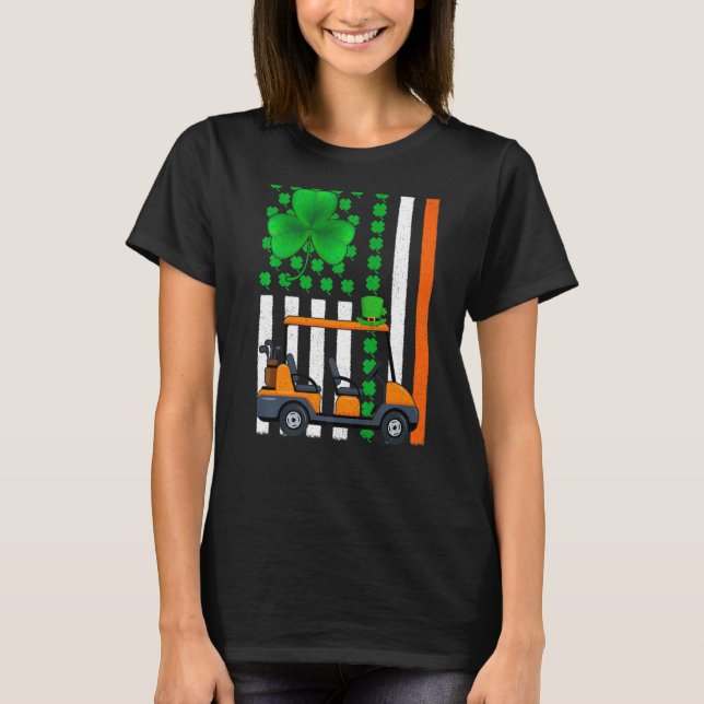 Camiseta Irlandês Shamrock Funny American Flag Golf Carrinh (Frente)