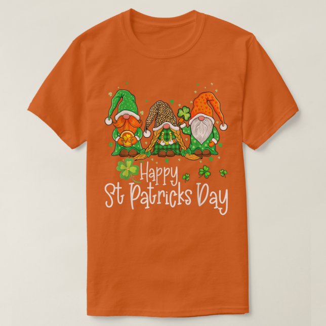 Camiseta Irlandês Shamrock Gnomos Feliz Dia de São Patrício (Frente do Design)