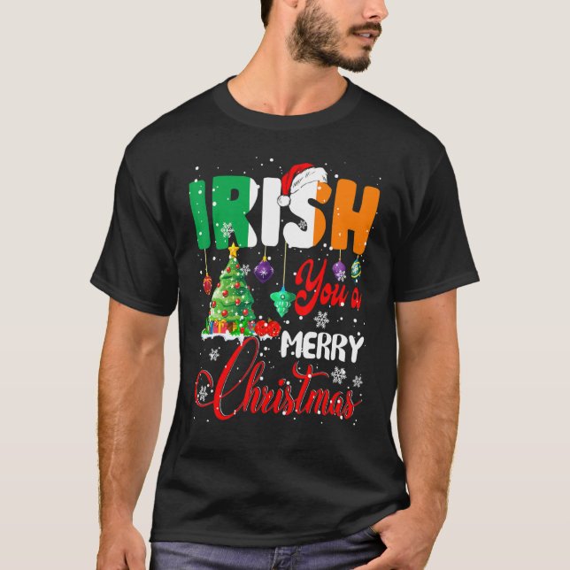 Camiseta Irlandês Você Um Feliz Natal Papais noeis Irish Fl (Frente)
