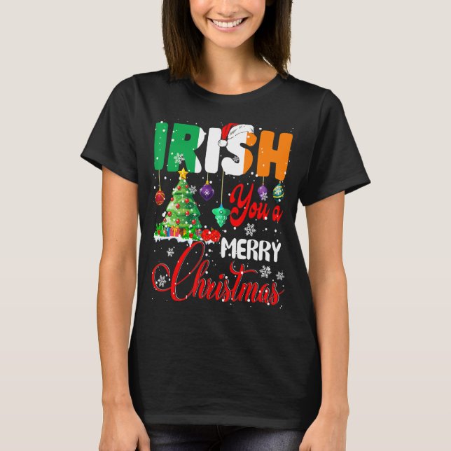 Camiseta Irlandês Você Um Feliz Natal Papais noeis Irish Fl (Frente)