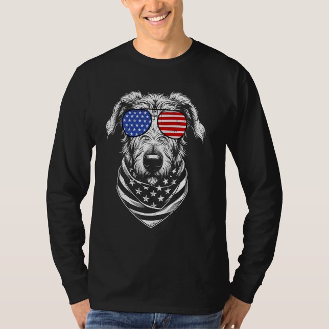 Camiseta Irlandês Wolfhound Dog Patriótico 4 de julho Ameri (Frente)