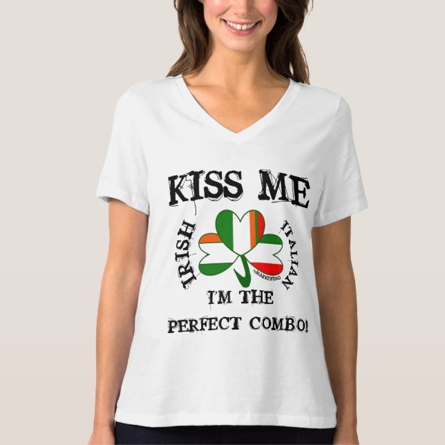 Camiseta IRLANDESA bandeira ITALIANA SHIRT VNECK ME BEIJA! (Frente)