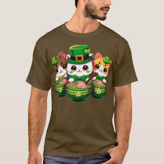 Camiseta Irlandesa Ramen Gata Dia de São Patrício Bonita Me