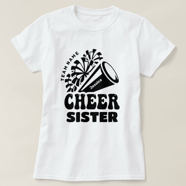 Camiseta Irmã animada com nome personalizado da equipe e no (Frente do Design)