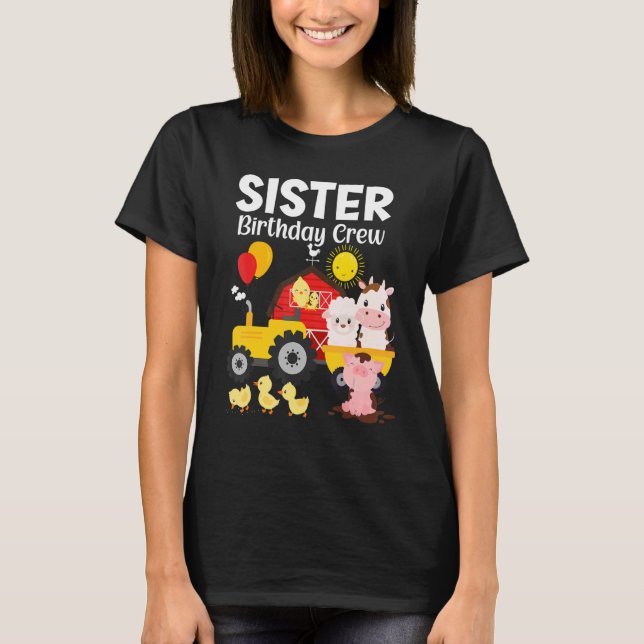 Camiseta Irmã Birthday Crew Trator Barnyard (Frente)