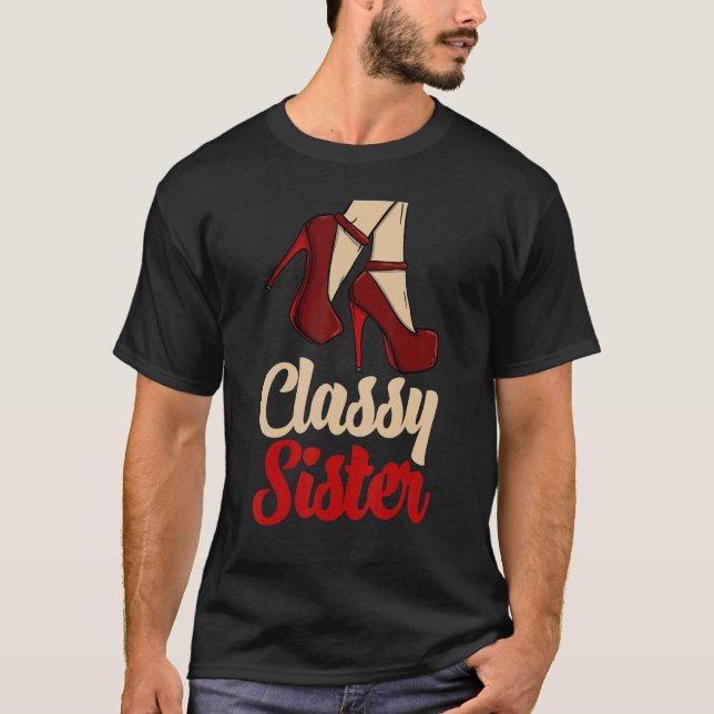 Camiseta Irmã Clássica Heels Alta Mulher Celebração de Aniv (Frente)