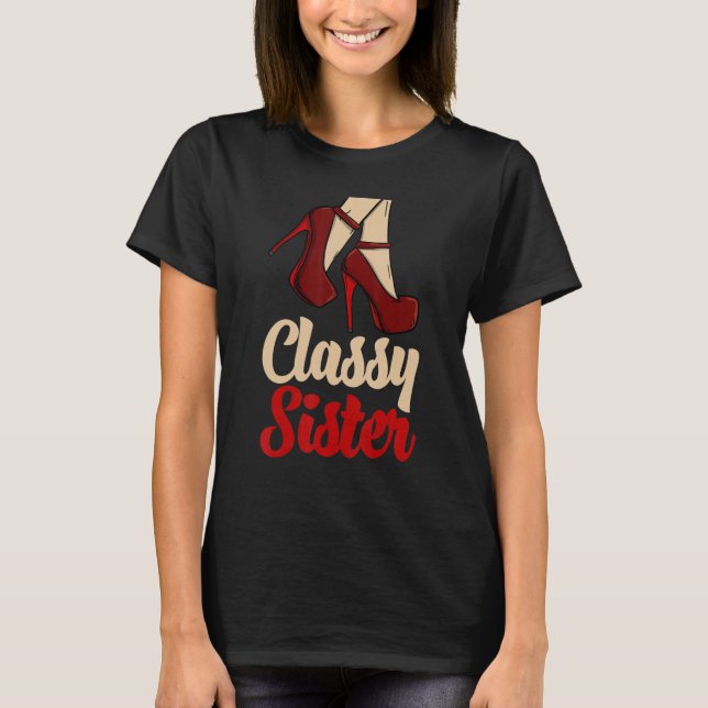 Camiseta Irmã Clássica Heels Alta Mulher Celebração de Aniv (Frente)