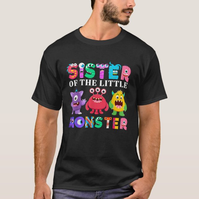Camiseta Irmã Da Família Da Festa de aniversário Monstro (Frente)