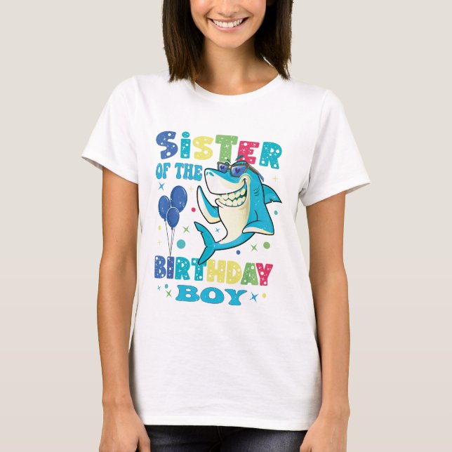 Camiseta Irmã da Família Shark Birthday Sis Matching (Frente)