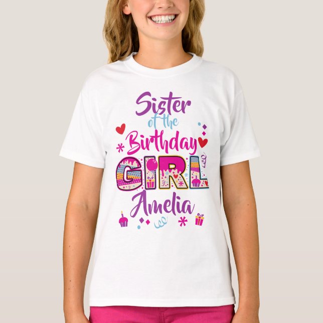 Camiseta Irmã da garota de aniversário doce (Frente)