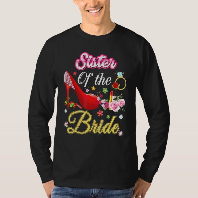 Camiseta Irmã Da Noiva Feliz Calçado Rosa Flor De Casamento (Frente)