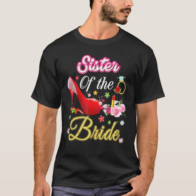 Camiseta Irmã Da Noiva Feliz Calçado Rosa Flor De Casamento (Frente)