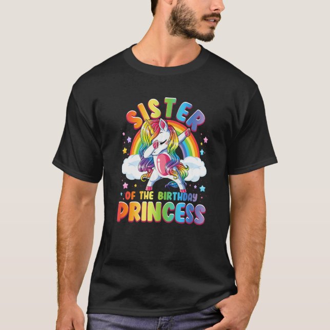 Camiseta Irmã Da Princesa De Aniversário, Unicórnio, Corres (Frente)