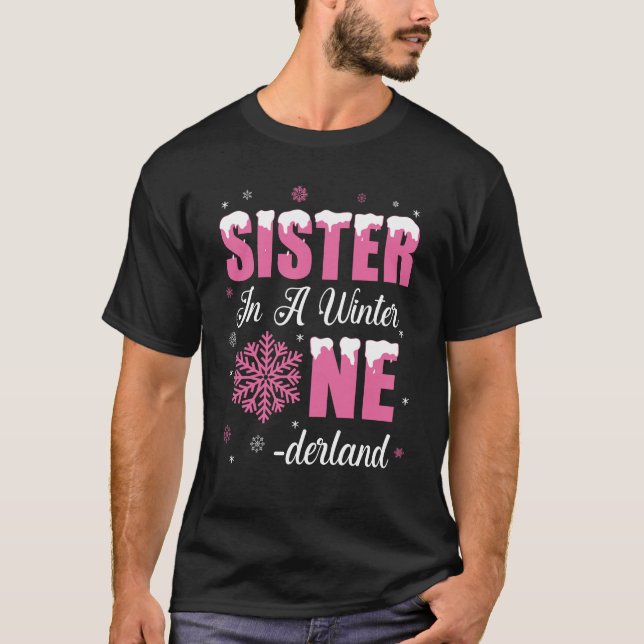 Camiseta Irmã Da Rapariga De Aniversário Winter Onederland  (Frente)
