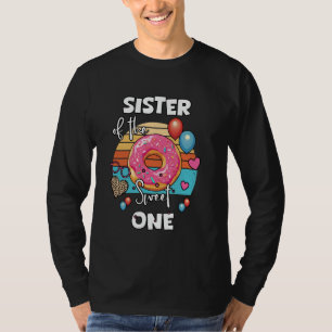 Camiseta Irmã de The Sweet One 1º Donut Bday Família Leop