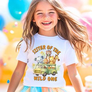 Camiseta Irmã do aniversário dos animais safari do selvagem