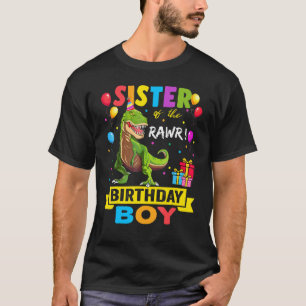 Camiseta Irmã do Aniversário Rex RAWR Dinossaur Nascido