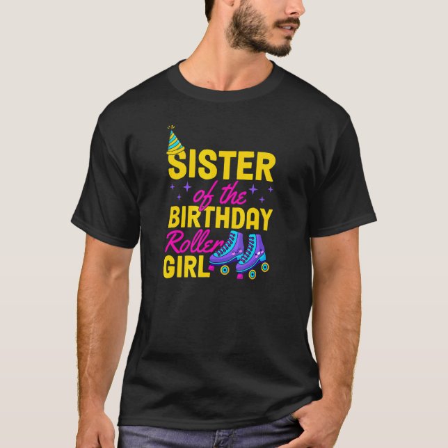 Camiseta Irmã Do Aniversário Roller Girl Roller Skating (Frente)