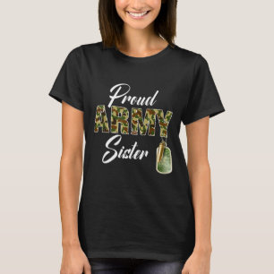 Camiseta Irmã do Exército Orgulhosa Camuflagem Soldado Famí