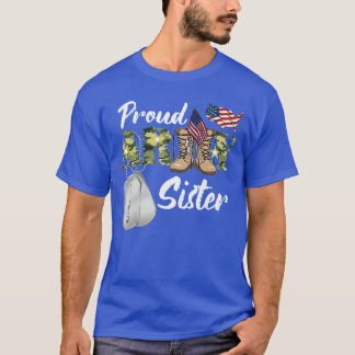 Camiseta Irmã do Exército Orgulhosa Irmã Militar com Cachor