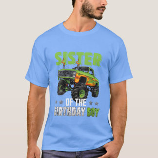 Camiseta Irmã do Menino do Aniversário Monsterruck Car Famí