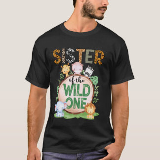 Camiseta Irmã do Selvagem Aniversário de 1 Ano Safari Woodl